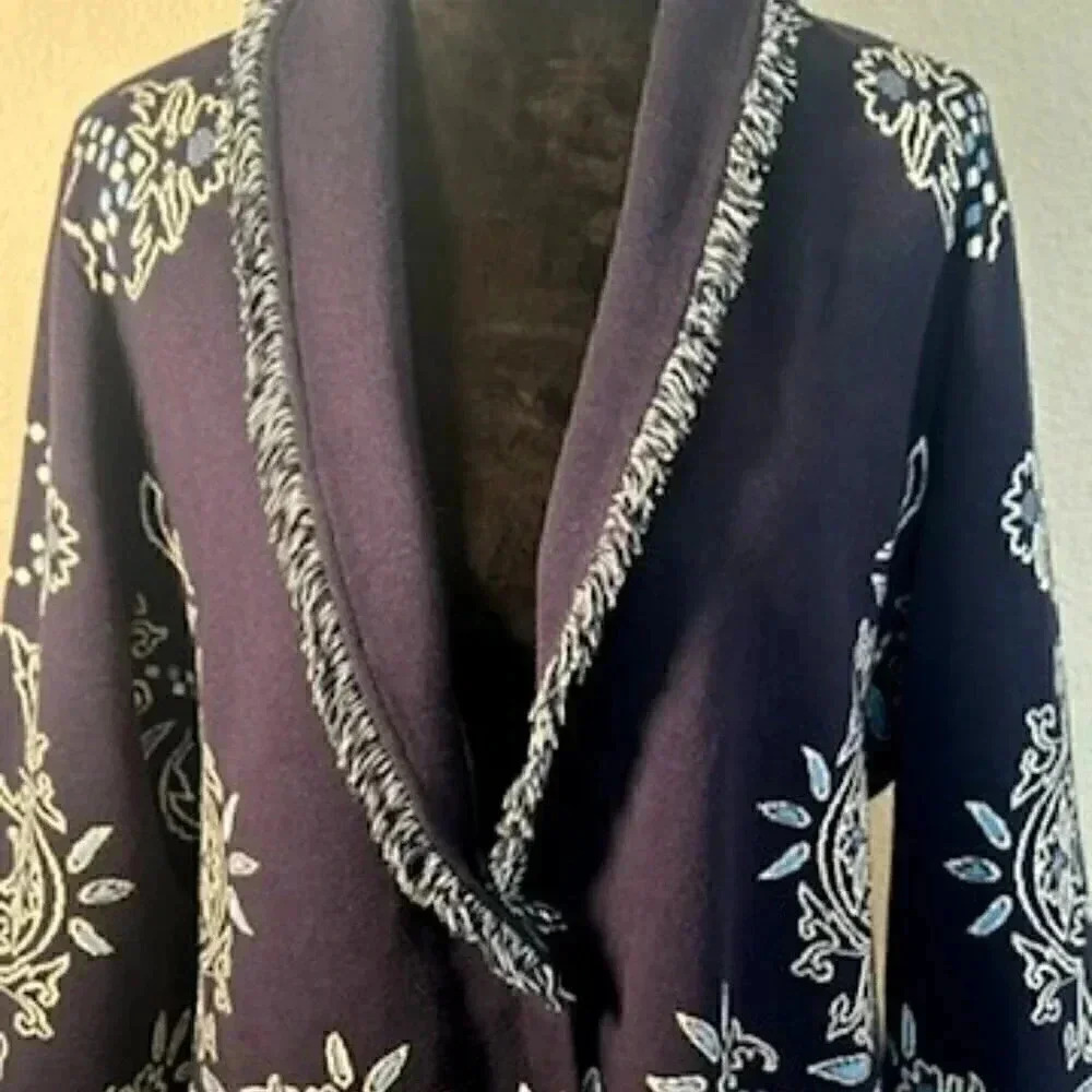 Chico's Navy Blue and White Cardigan Sweater